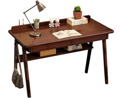Bureau met 2 Laden - Computer Bureau - Walnoot Massief Houten Bureau - Werktafel om Studeren en Schrijven - PC-Tafel voor Thuis en Kantoor - 120 x 60 x 75 cm - Walnoot