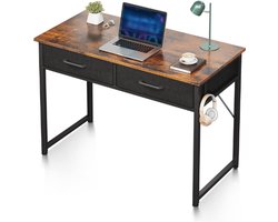Bureau met 2 Laden - Klein Bureau met Koptelefoonhouder - Bureautafel PC-tafel Kantoortafel voor Kantoor, Woonkamer, Thuiskantoor (Bruin, 100 x 40 x 78,7 cm)