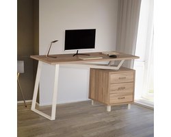 Bureau met 3 Lades en PC-Houder 140x60x77 cm – Modern Ruimtebesparend Computerbureau voor Thuis, Kantoor of Kinderkamer in Elegant Eiken – Novihome
