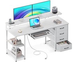 Bureau Met 4 Laden - Wit - Computertafel Met Opbergruimte - Kantoorbureau Voor Thuiskantoor - Modern Schrijfbureau Met Laden Voor Documenten En Accessoires