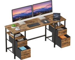 Bureau met 4 stoffen laden, 160 x 48 cm, opbergruimte, computertafel, bureautafel, computerbureau, gamingtafel, werktafel, pc-studie, vergadertafel, industrieel hout