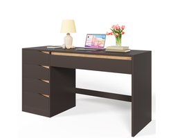 Bureau met 5 Lades, 140 x 50 x 78 cm, MDF, Grijs/Eiken, Computertafel en Kaptafel