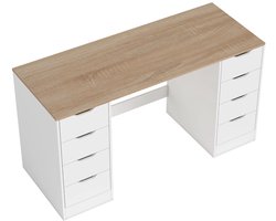 Bureau met 8 Lades - Modern Kantoortafel met Opbergruimte - Computerbureau - Werktafel - Computer Tafel - Bureautafel - Desk - Game Bureau - 140 x 53 x 75 cm - Wit Houtlook