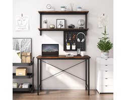 bureau met boekenkast, computerbureau met wandrooster, bureautafel van metaal en hout, pc-tafel, bijzettafel voor werk, games en thuiskantoor, 108 × 55 × 160 cm , HMTM-228