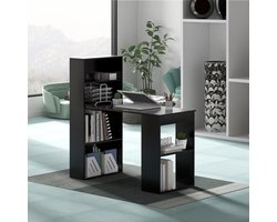Bureau met boekenkast, computertafel met 6 planken, pc-tafel met plank rechts of links, bureautafel, werktafel voor thuis, kantoor en slaapzaal, 122 x 56 x 122 cm (zwart)