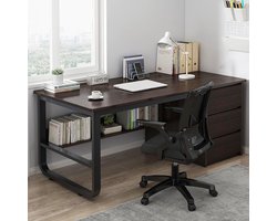 Bureau met Boekenplank en 3 Lades 100x50x75 cm – Modern Computerbureau met Opbergruimte voor Thuis of Kantoor, Industriële Stijl in Eikenhout – Novihome