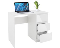 Bureau met drie lades, 90 x 76 x 50 cm, wit, van spaanplaat ML-Design