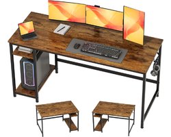 Bureau met Dubbele Omkeerbare Zijplank en Hoofdtelefoonhaak - Computer Tafel voor Home Office, Corporate Studio, 120x60 cm, Eenvoudig Wit