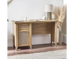 Bureau met Lade - Werktafel Bureau - Thuiswerken Organiseren - Rotan Stijl - 120 cm Breed - Natuurlijk
