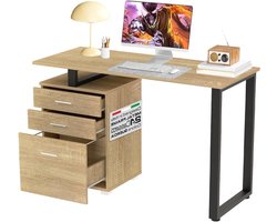 Bureau met ladeblok - Werktafel bureau - Thuiswerken organiseren - Stalen frame hout - 120 x 50 cm - Licht eiken