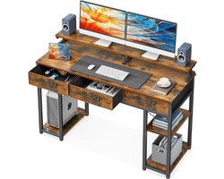 Bureau-Met-Laden-En-Plank-120x50x90-Cm-Computertafel-Met-Monitorstandaard-Bureautafel-PC-Tafel-Gamingtafel-Voor-Thuiskantoor-Living-Bruin