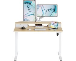 Bureau met laden - Verstelbaar werkstation - Ergonomisch werken - Vier geheugenstanden - 120x60 cm - Licht hout