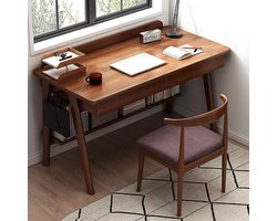 Bureau met lades - Werktafel Studiebureau - Thuiswerken Studeren - Compact Mid-Century Design - 80x50x83cm - Walnoot
