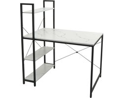 Bureau met legplank MCW-K81, laptoptafel bureau werktafel, 100x60cm metaal MDF ~ marmer-look wit