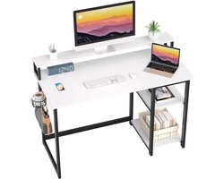 Bureau met monitorstandaard, in hoogte verstelbaar, computerbureau met opbergtas, pc-tafel met hoofdtelefoonhouder, kleine kantoortafel voor thuiskantoor (100 x 50 x 74 cm, wit)