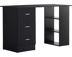 Bureau met opbergruimte - computertafel 120 x 50 cm - computerbureau met planken en lades - voor kleine ruimtes - slaapkamer - zwart