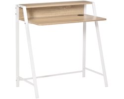 Bureau met Opbergruimte & Kabelmanagement - Kantoortafel - Computerbureau - Computer Tafel - Bureautafel - Desk - Game Bureau - voor Studeerkamer, Schrijftafel, Werkplek, Slaapkamer - Wit + Eikenhout