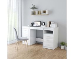 Bureau met Opbergruimte - Kantoortafel Werkplek - Thuiswerken Studeren - Hoogglans Afwerking - 140x50 cm - Wit