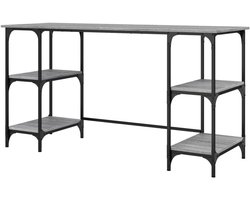 Bureau met opbergruimte - Werktafel computer - Thuiswerken - Flexibele planken - 140x50 cm - Grijs eiken