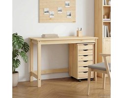 Bureau met rolcontainer Moss 2-delige set van grenenhout, computertafel met 6 laden voor werkkamer, kantoor, bruin, 112 x 50 x 75 cm