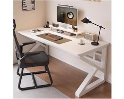 Bureau Met Stalen Poten - Werktafel Studieplek - Thuiswerken Kantoor - Verdikt Carbon Staal - 100x60cm - Wit