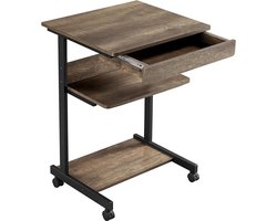 Bureau met Toetsenbordlade en Open Opbergvak - Computertafel op Wielen, Industrieel Design (56 x 51 x 79 cm, Voor Thuiskantoor)