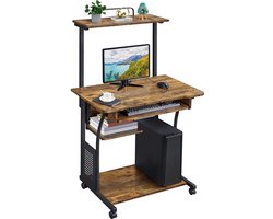 Bureau met wieltjes werktafel PC laptop tafel thuis kantoor met plank 80 x 50 x 132 cm vintage