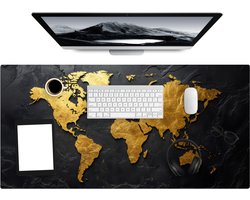 Bureau onderlegger 100x50 cm - Muismat Wereldkaart - Goud - Steen - Bureaumat - Mousepad XXL - Bureau mat - Muismatten groot - Desk organizer - Bureaulegger