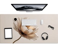 Bureau onderlegger 120x60 cm - Muismat Bloem - Beige - Crème - Bureaumat - Mousepad XXL - Bureau mat - Muismatten groot - Desk organizer - Bureaulegger