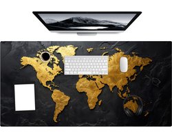 Bureau onderlegger 120x60 cm - Muismat Wereldkaart - Goud - Steen - Bureaumat - Mousepad XXL - Bureau mat - Muismatten groot - Desk organizer - Bureaulegger