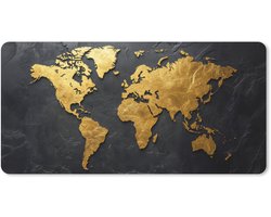 Bureau onderlegger 80x40 cm - Muismat Wereldkaart - Goud - Steen - Bureaulegger xl - Desk mat beschermer - Computer muismatten