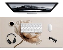 Bureau onderlegger 90x45 cm - Muismat Bloem - Beige - Crème - Bureaumat - Mousepad XXL - Bureau mat - Muismatten groot - Desk organizer - Bureaulegger