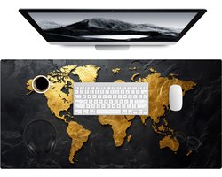 Bureau onderlegger 90x45 cm - Muismat Wereldkaart - Goud - Steen - Bureaumat - Mousepad XXL - Bureau mat - Muismatten groot - Desk organizer - Bureaulegger