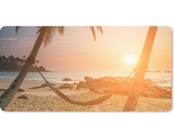 Bureau onderlegger - Muismat - Bureau mat - Zomer - Zonsondergang - Hangmat - 80x40 cm