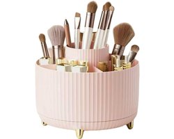 Bureau-opbergdoos - 360 graden draaibare opbergdoos voor op kantoor - Penhouder - 5 sorteervakken voor pennen - Ruimtebesparende bureau-opbergdoos - Roze - 15*12,5 cm