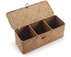 Bureau-opbergmand - Opbergmand - met compartimenten - met deksel voor snacks, speelgoed en tampons - Rechthoekig - 32 x 12 x 10 cm - Khaki