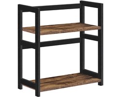Bureau-opbergrek, boekenrek, kruidenrek, opbergrek met 2 open opbergniveaus, stevig en duurzaam frame, geschikt voor keuken, eetkamer en kantoor, 42 x 18 x 43 cm, bruin + zwart.