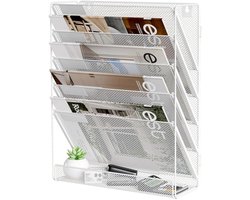 Bureau-opgeruimde organizer in dienblad, 6 niveaus, hangende muurbestandshouder, papieren documentenmagazijnopbergrek voor kantoor, thuis, school, accessoires, wit