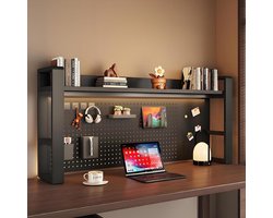 Bureau Opzetkast - Opbergrek - Werkplek Organiseren - Met Pegboard - 37x10x26 inch - Zwart