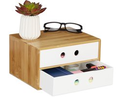 bureau organizer - 2 lades - bamboe - 14 x 25 x 20 cm - wit