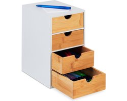 bureau organizer - bamboe - 4 lades - 27,5 x 16,5 x 21 cm - voor make up - wit