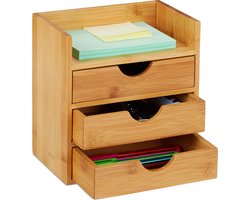 bureau organizer bamboe - met 3 lades - voor kantoorartikelen - 21 x 20 x 13 cm