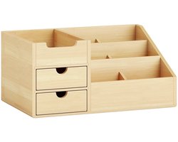 Bureau-organizer - Bamboe opbergdoos met lade - Pennenhouder - Naturel - 33 x 20,5 x 15,5 cm