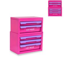 Bureau-organizer - Bureau-opbergdoos met lades - Ladebak - Opbergkast - Make-up organizer - Ladeontwerp en stapelbaar - Staal - 28,5×15,8×32 Cm - Geschikt voor bureau, badkamer en kaptafel - Paars-rood