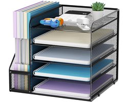 Bureau Organizer en Kantooraccessoires,5-ier Papier Brief Lade Organisator met Map Houder,Mesh Desktop Organizer voor Bureau,Kantoorbenodigdheden & Bureau Opruiming Organisator(Zwart)