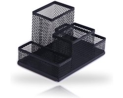 Bureau-organizer - Gaas Bureau Organizer - Pennenhouder - Metalen Tafelorganizer - Met 4 Vakken en Schuiflade - Voor Kantoor, Thuis en School – 15,4x10,3x9,8 cm