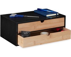 Bureau Organizer met 2 Lades van Bamboe en MDF - Multifunctionele Desk Opbergbak voor Kantoor en Thuis