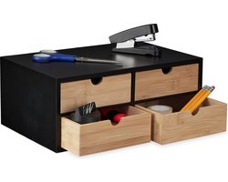 bureau organizer - met 4 lades - bamboe - MDF - 13,5 x 33 x 21 cm - natuur/zwart