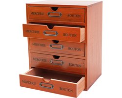 Bureau Organizer Met 5 Lades Houten Opberglades 25*17,5*31cm Vintage Planklade Opbergdoos Ladenkastje