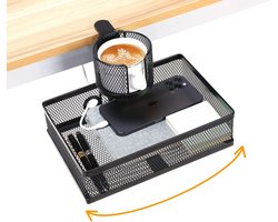 Bureau-organizer met bekerhouder, 360° rotatie, verborgen lade onder bureau, vast te plakken grote capaciteit onder bureau voor thuis en op kantoor (zwart)